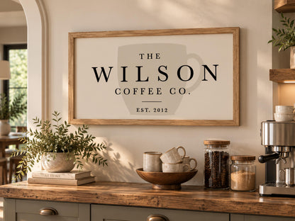 Personalized Coffee Bar Sign, Custom Family Name Wall Art, Coffee Station Decor, Kitchen Wall Art, Housewarming Gift