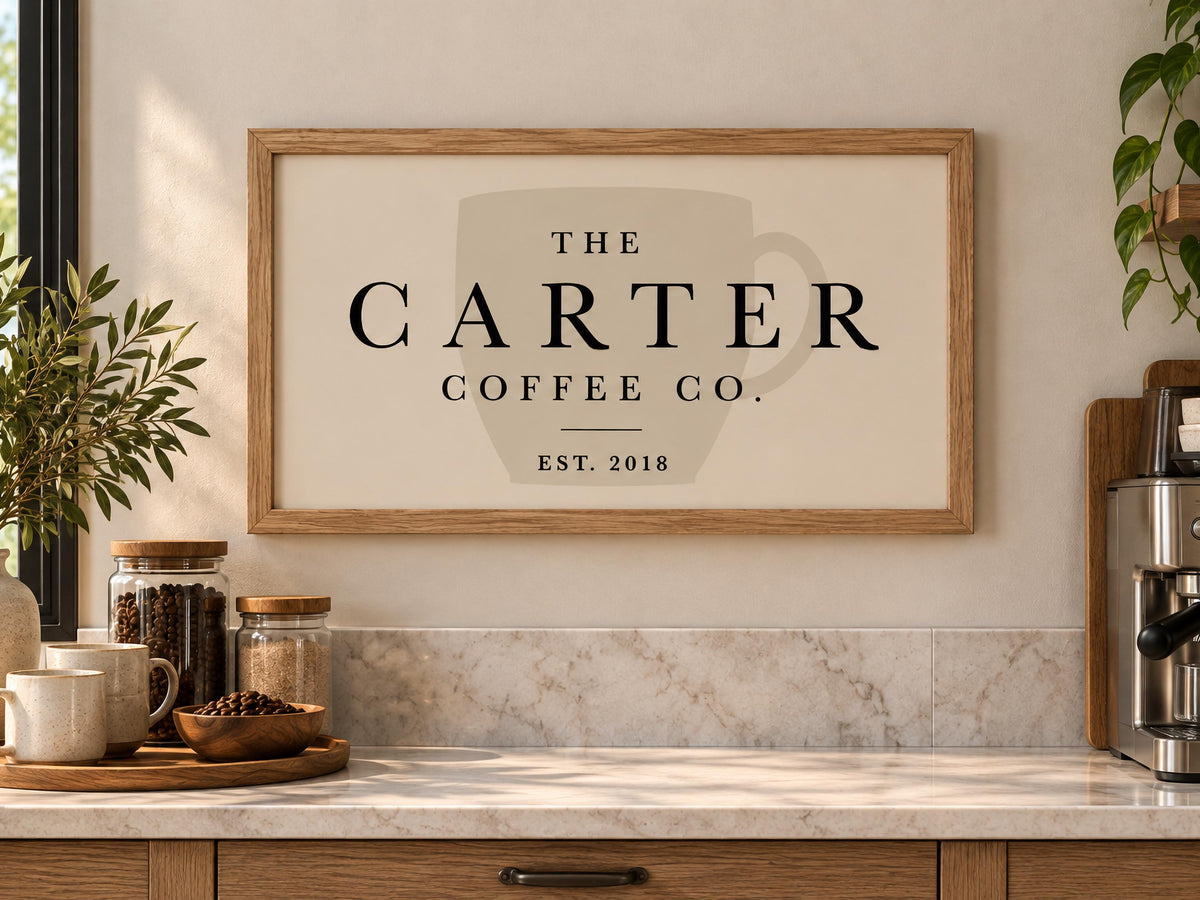 Personalized Coffee Bar Sign, Custom Family Name Wall Art, Coffee Station Decor, Kitchen Wall Art, Housewarming Gift