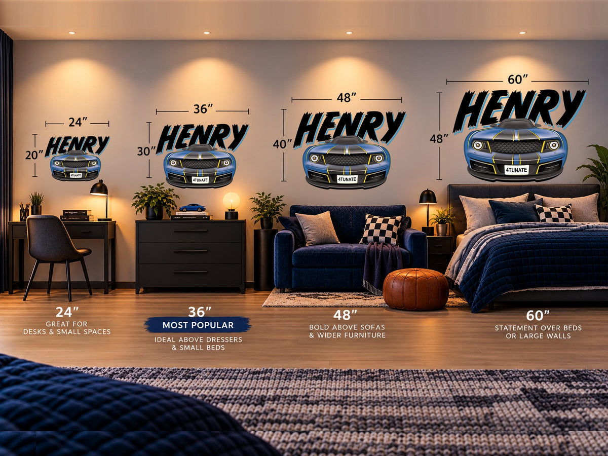 Personalized Race Car Wall Decal, Boys Name Wall Sticker, Graffiti Car Bedroom Decor, Custom Sports Car Wall Art