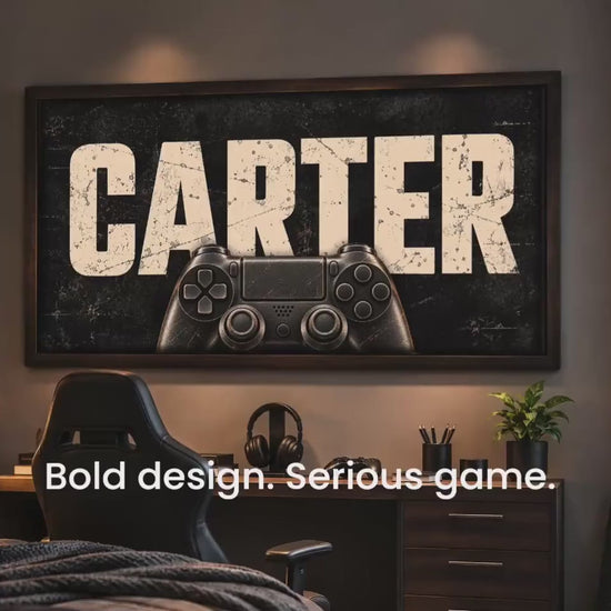 Personalized Gamer Wall Art, Custom Name Gaming Controller Framed Print, Boys Teen Bedroom Decor, Video Game Room Art