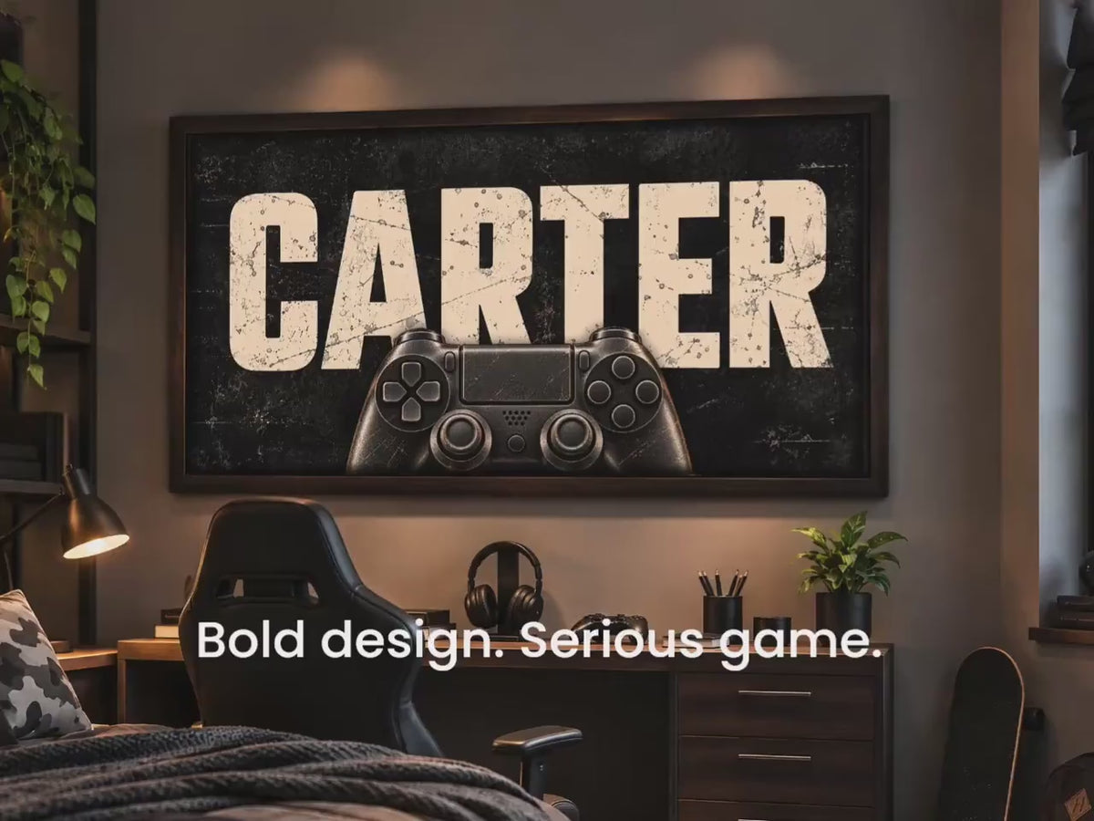 Personalized Gamer Wall Art, Custom Name Gaming Controller Framed Print, Boys Teen Bedroom Decor, Video Game Room Art