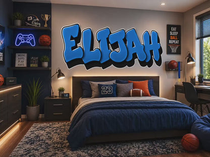 Personalized Name Wall Decal for Boys Room | Custom Gamer Name Sign | Sports Bedroom Decor | Teen Room Wall Art | Large Vinyl Name Sticker