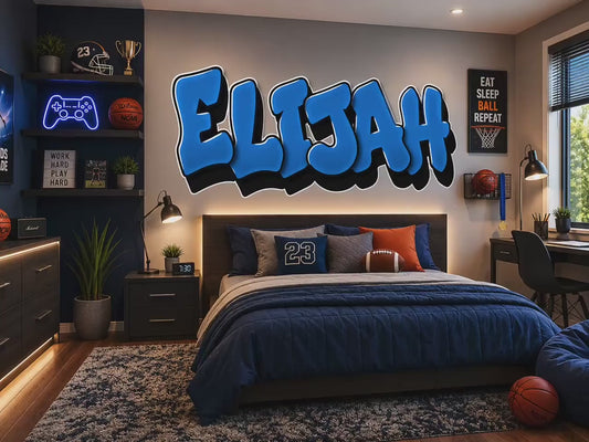 Personalized Name Wall Decal for Boys Room | Custom Gamer Name Sign | Sports Bedroom Decor | Teen Room Wall Art | Large Vinyl Name Sticker