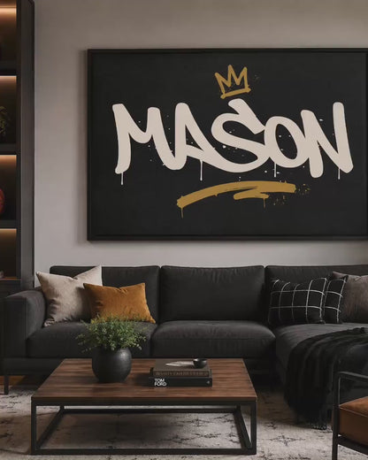 Framed Personalized Graffiti Name Art, Custom Boys Room Wall Decor, Crown Name Print, Teen Bedroom Art, Street Art Gift