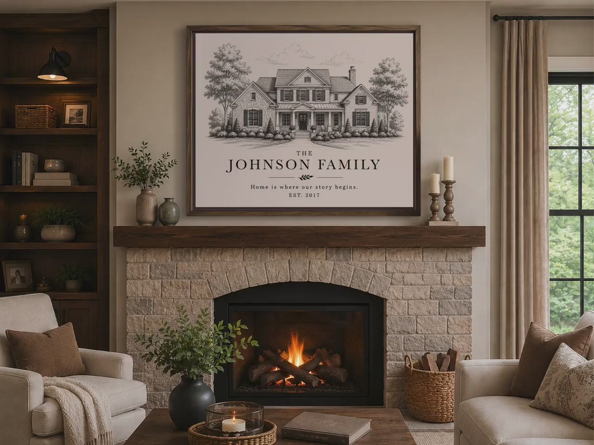 Custom Family Sign from Your Home Photo, Personalized Family Name Wall Art, Housewarming Gift, New Home Gift